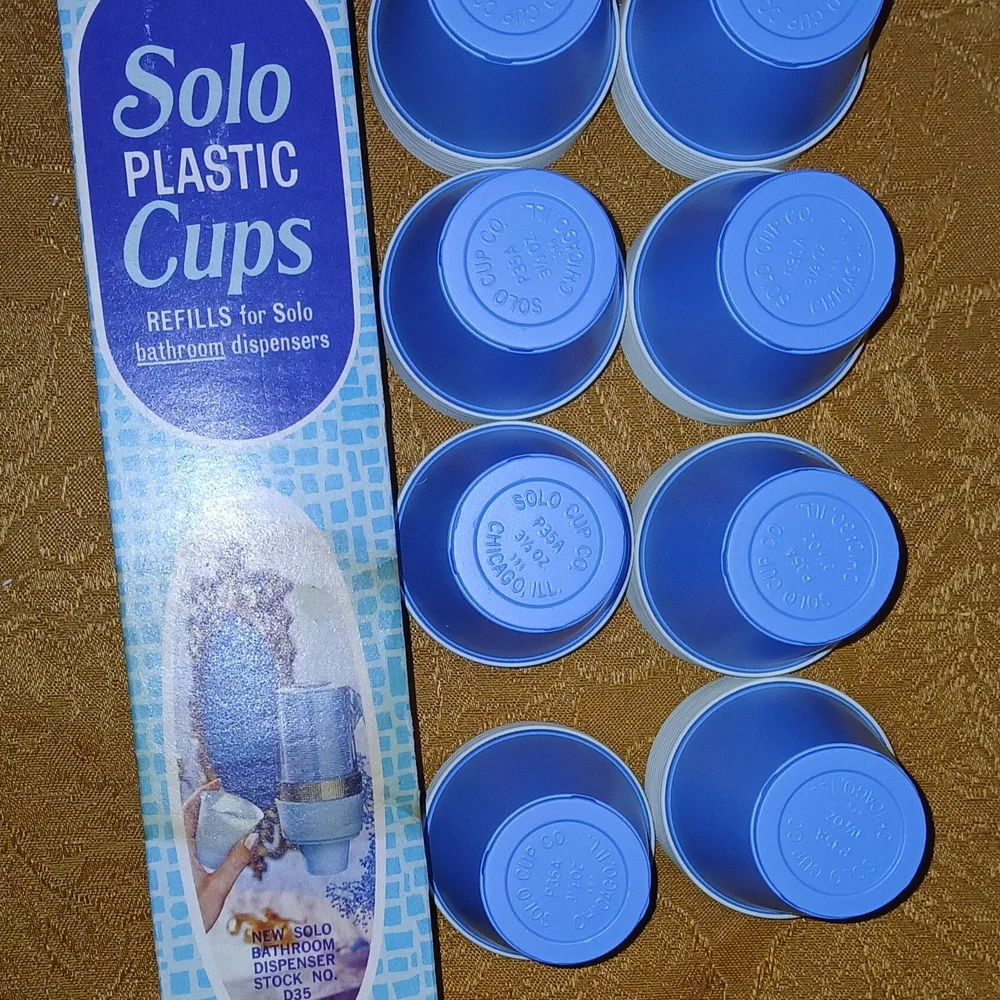 75 Vintage. Collectable Solo Blue Plastic Cups for Bathroom Dispensers